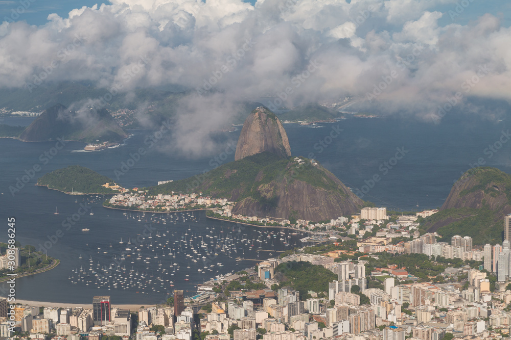 View of the Sugar loaf mountain in the clouds, Rio de Janeiro, Brazil, South America