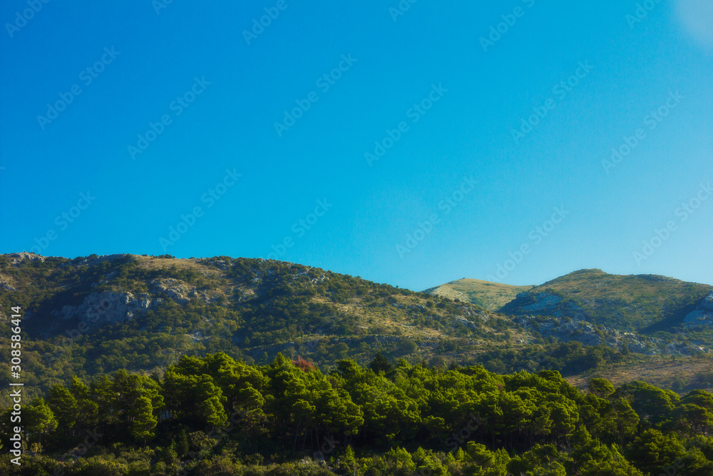Sutomore settlement near Stari Bar (Old Bar), Montenegro, the different view of suburb nature, mountains, forests 