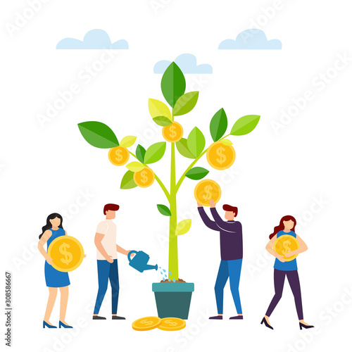 Money tree in flower pot, the concept of income growth