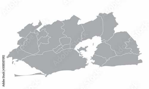 Greater Rio de Janeiro gray silhouette map isolated on white background, Brazil