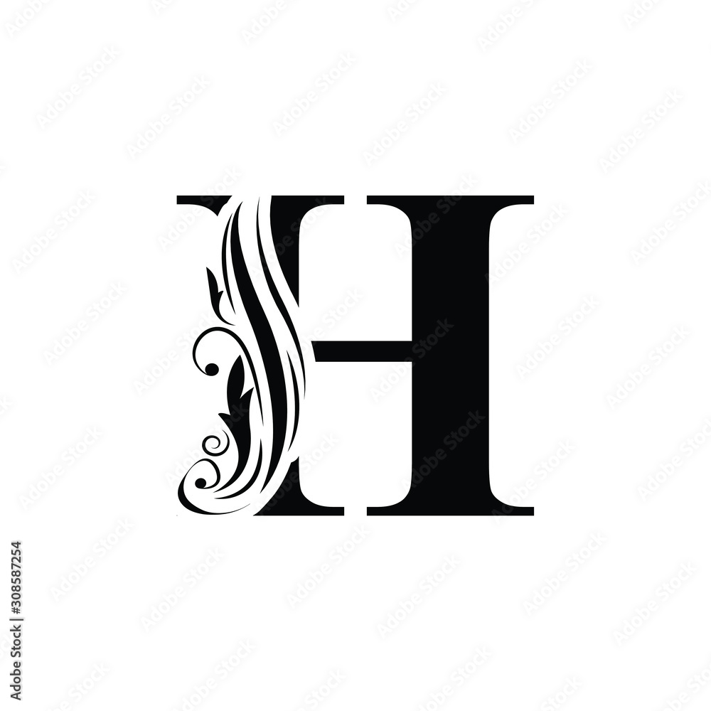 letter . Black flower alphabet.  Beautiful capital letters with shadow