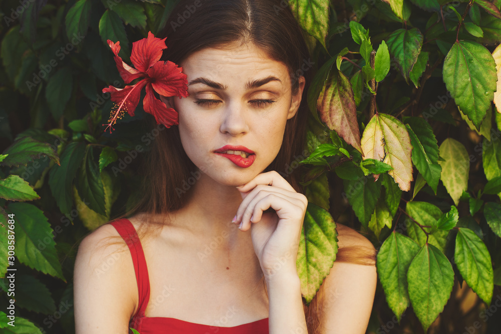 beautiful woman green leaves nature beautiful woman green leaves nature