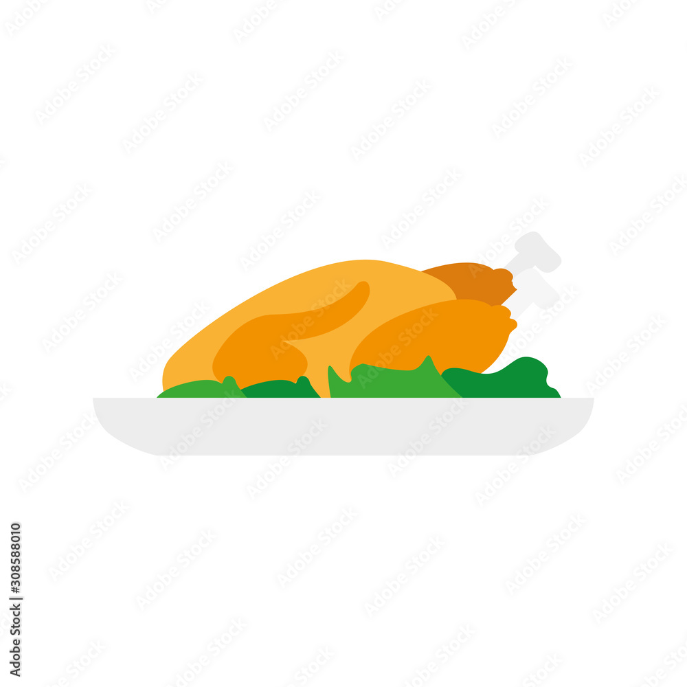 Roast turkey icon. Thanksgiving dinner - Vector illustration Stock