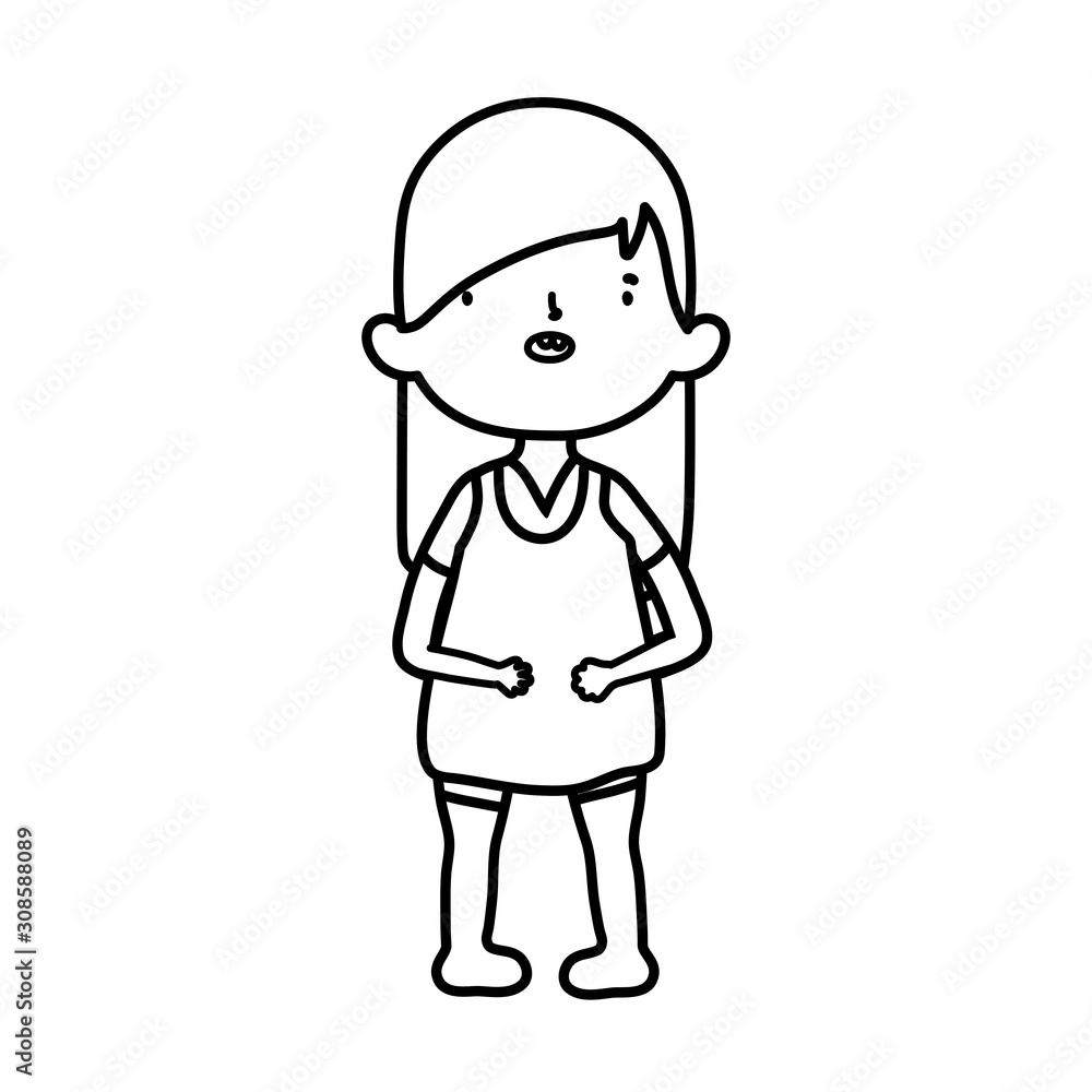 cute little girl happy cartoon character thick line
