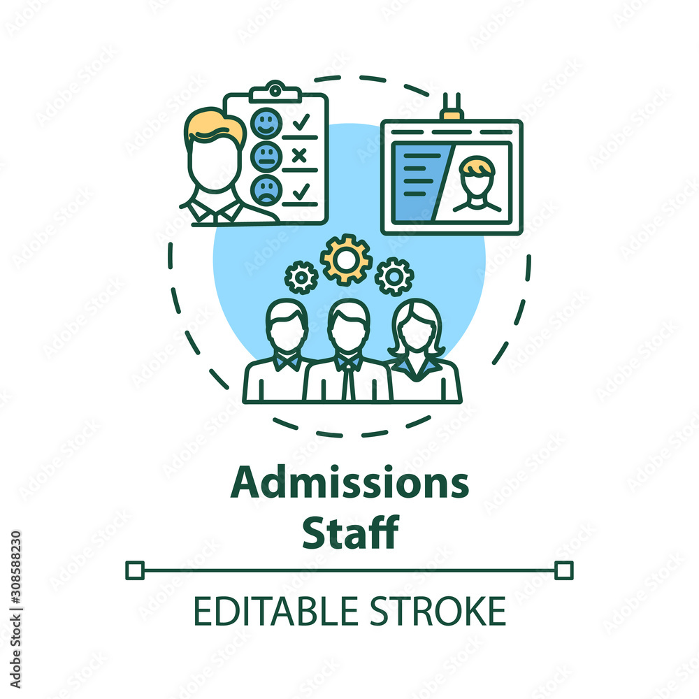 Admission staff concept icon. Employment service. HR management. Selection committee. Headhunting, recruitment idea thin line illustration. Vector isolated outline drawing. Editable stroke Admission staff concept icon. Employment service. HR management. Selection committee. Headhunting, recruitment idea thin line illustration. Vector isolated outline drawing. Editable stroke