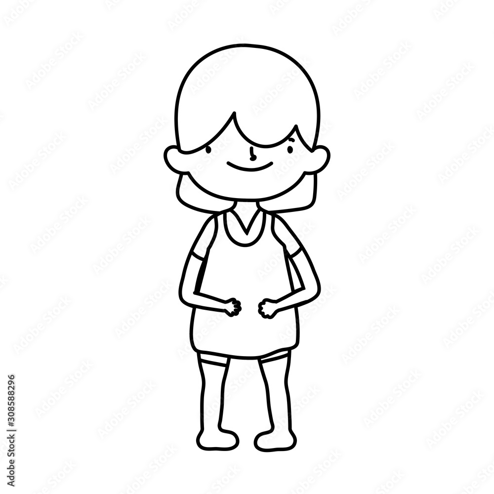cute little girl happy cartoon character thick line cute little girl happy cartoon character thick line