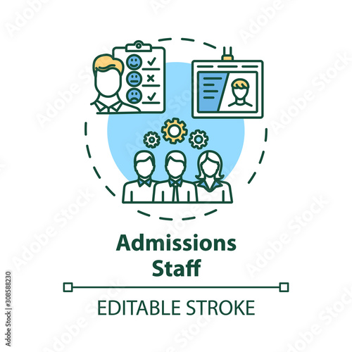 Admission staff concept icon. Employment service. HR management. Selection committee. Headhunting, recruitment idea thin line illustration. Vector isolated outline drawing. Editable stroke