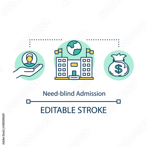 Need blind admission concept icon. University tuition. Grants for talented students. Work in international corporation idea thin line illustration. Vector isolated outline drawing. Editable stroke