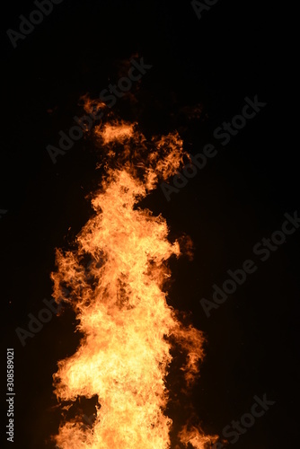 Big Bonfire by Night with Orange Glowing Flames