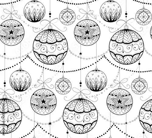 Hand drawn doodle textured Chrismas decorations. Seamless pattern.Vector illustration.