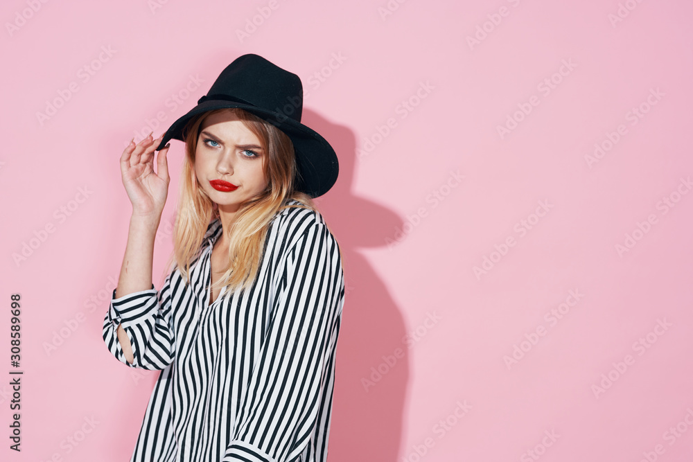 portrait of young woman in black hat portrait of young woman in black hat