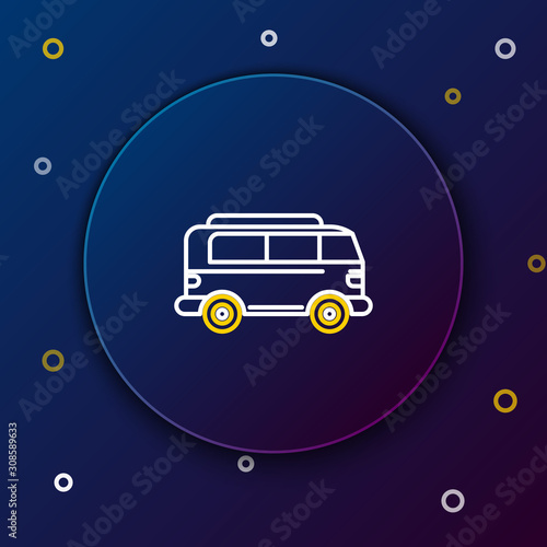 White and yellow line Retro minivan icon isolated on dark blue background. Old retro classic traveling van. Colorful outline concept. Vector Illustration