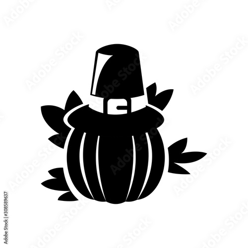 Silhouette of a pumpkin with a pilgrim hat - Vector