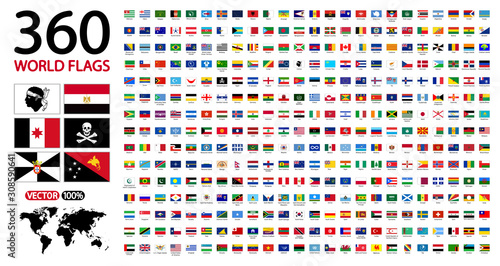 All official national flags of the world . circular design. 360 world flags with name
