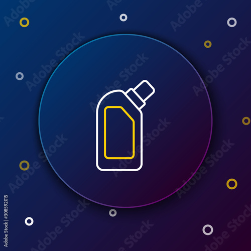 White and yellow line Plastic bottle for liquid laundry detergent, bleach, dishwashing liquid or another cleaning agent icon on dark blue background. Colorful outline concept. Vector Illustration