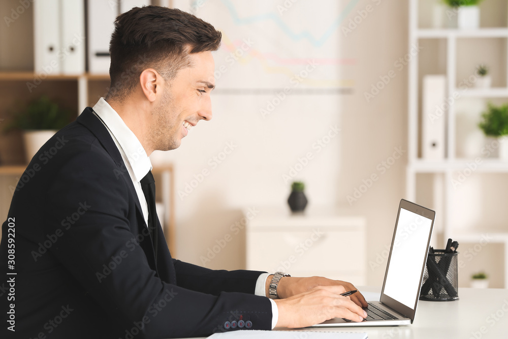 Handsome young businessman working in modern office Handsome young businessman working in modern office