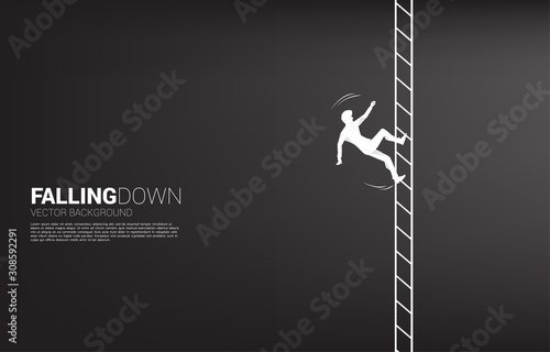 silhouette of businessman slip from climbing on ladder. Concept for fail and accidental business