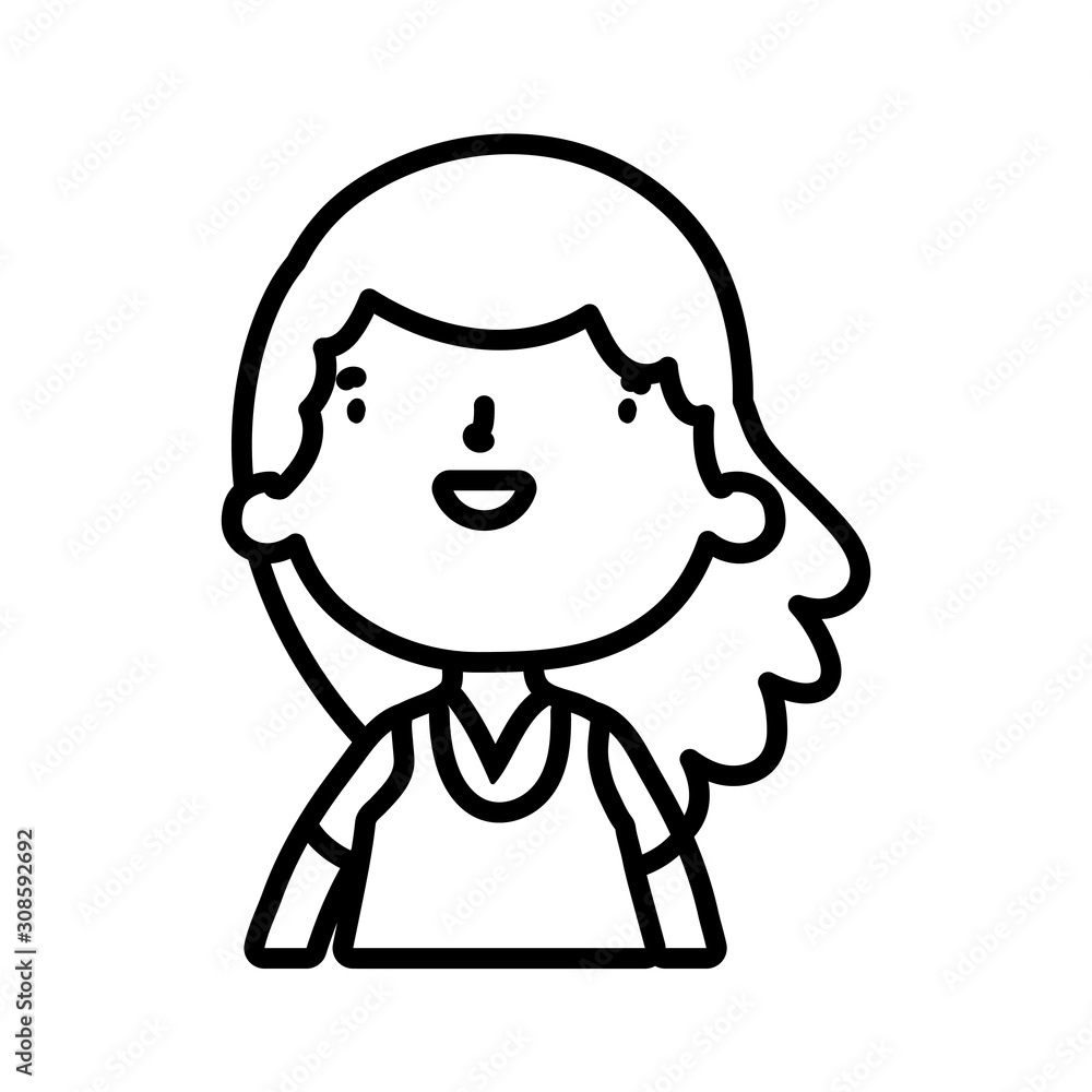 cute little girl happy cartoon character thick line cute little girl happy cartoon character thick line