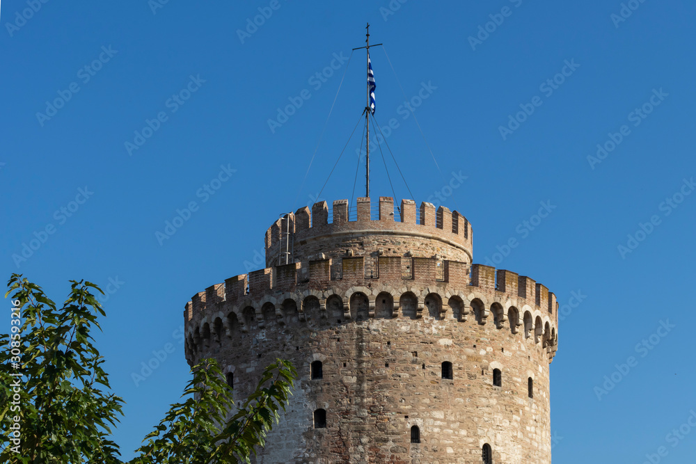 Ancient White Tower in city of Thessaloniki, Greece