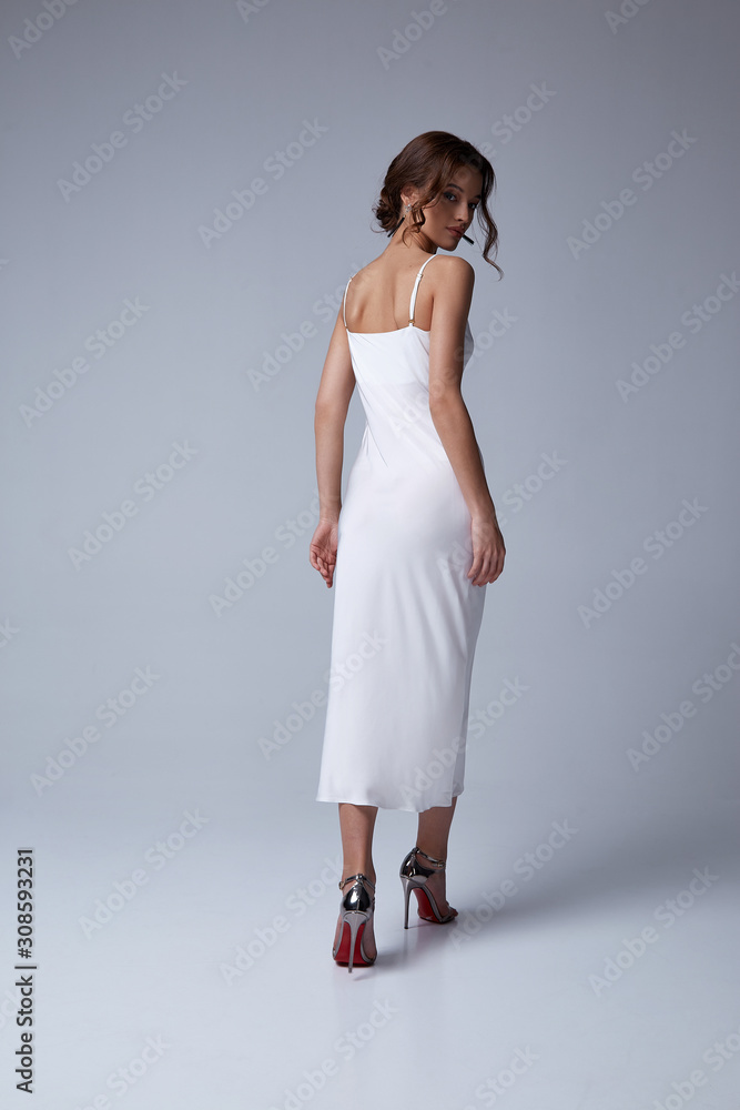 Beautiful sexy woman makeup wear fashion summer collection clothes style party office dress code wedding jacket slim body pretty face model accessory jewelry brunette hair jewelry white bride. Beautiful sexy woman makeup wear fashion summer collection clothes style party office dress code wedding jacket slim body pretty face model accessory jewelry brunette hair jewelry white bride.