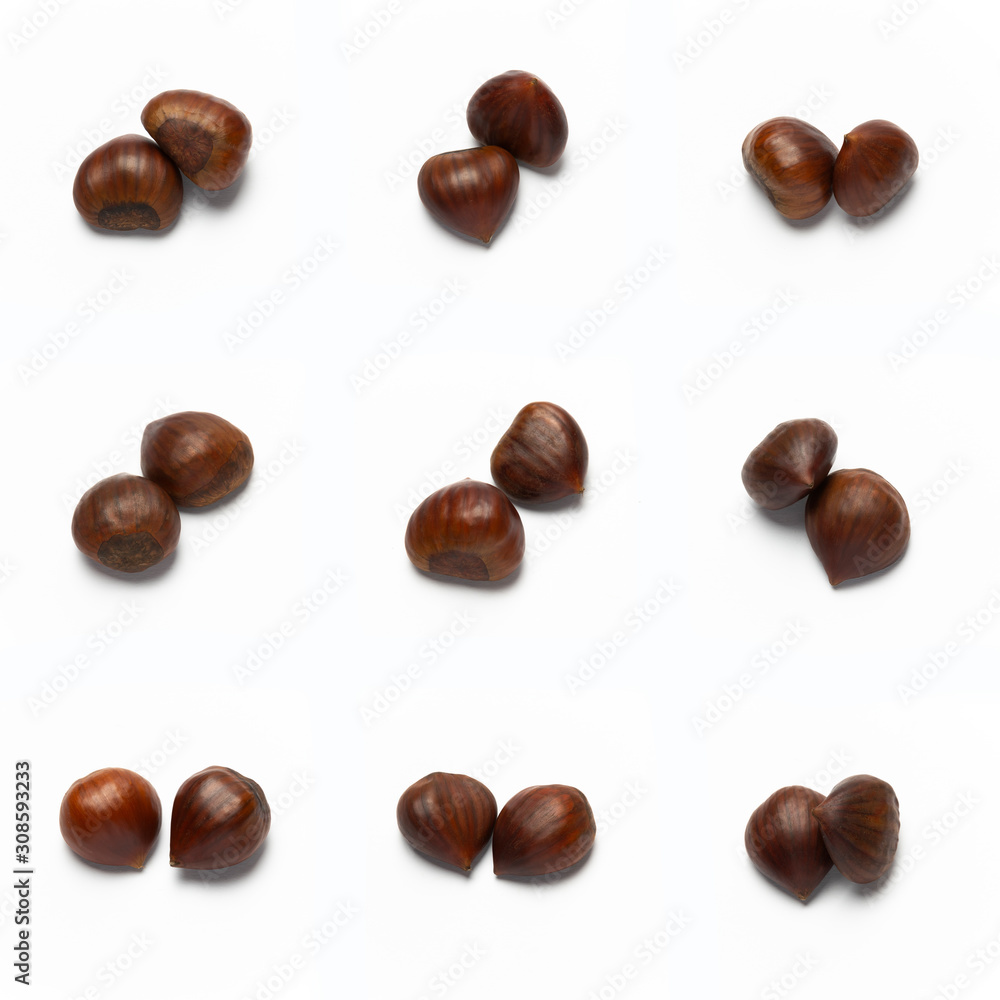 Variations of Chestnuts, double, isolated on white background Variations of Chestnuts, double, isolated on white background