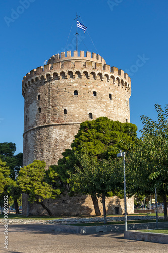 Ancient White Tower in city of Thessaloniki, Greece