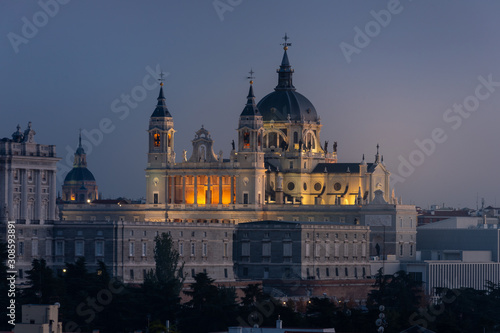 Far look from the Almudena Cathedral in Madrid, Spain. 