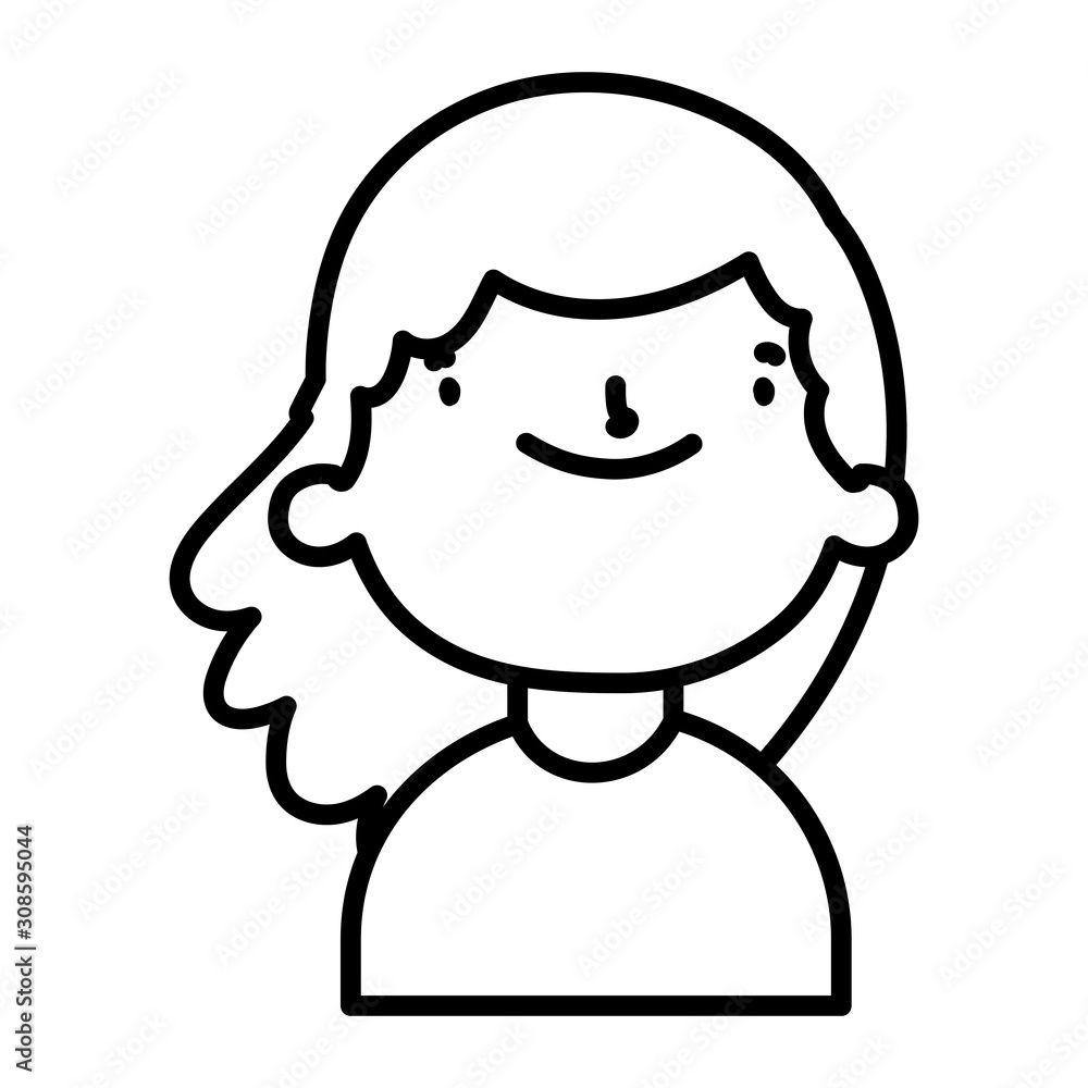 cute little girl happy cartoon character thick line cute little girl happy cartoon character thick line