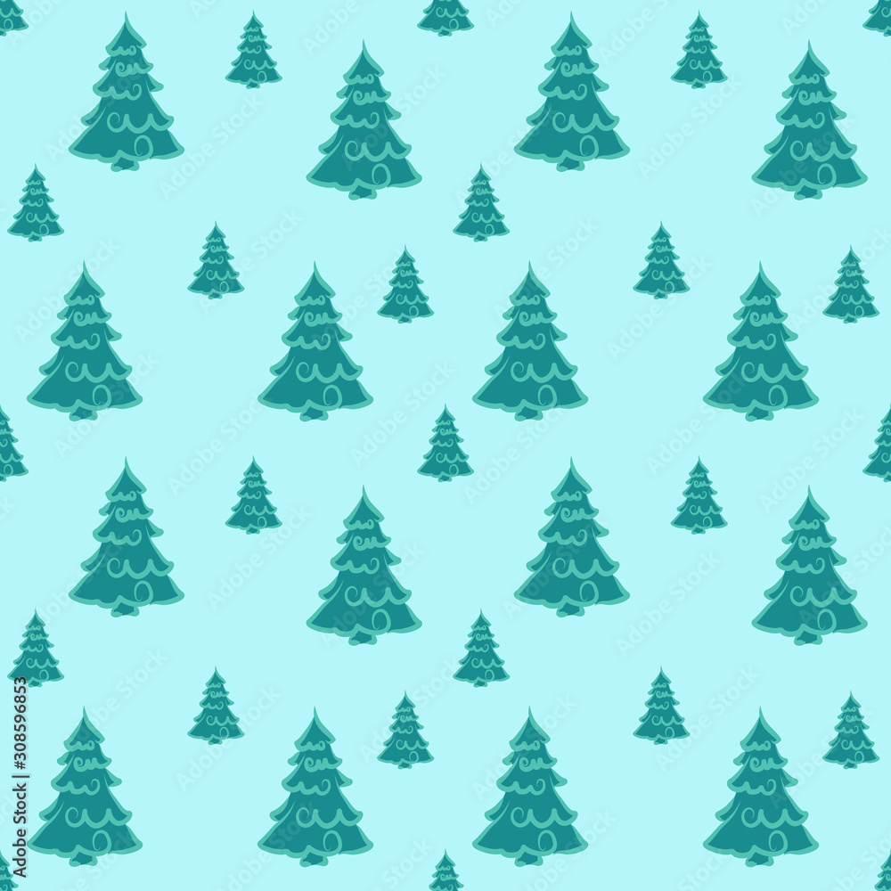 Obraz Christmas Winter seamless pattern with christmas trees,Surface design for textile, fabric, wallpaper, wrapping, giftwrap, paper, scrapbook and packaging. Vector