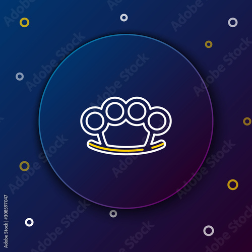 White and yellow line Brass knuckles icon isolated on dark blue background. Colorful outline concept. Vector Illustration