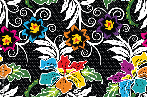 Fototapeta Naklejka Na Ścianę i Meble -  Seamless pattern with floral vector Illustration, Indonesian batik motif