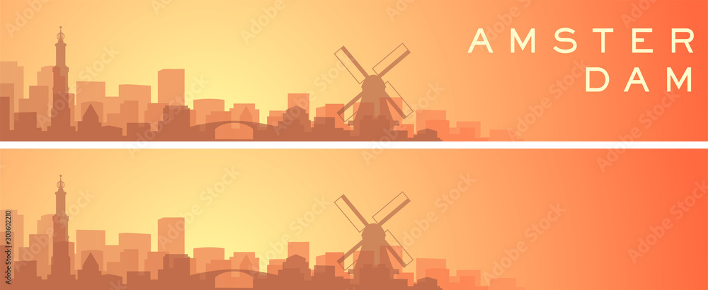 Amsterdam Beautiful Skyline Scenery Banner - obrazy, fototapety, plakaty 