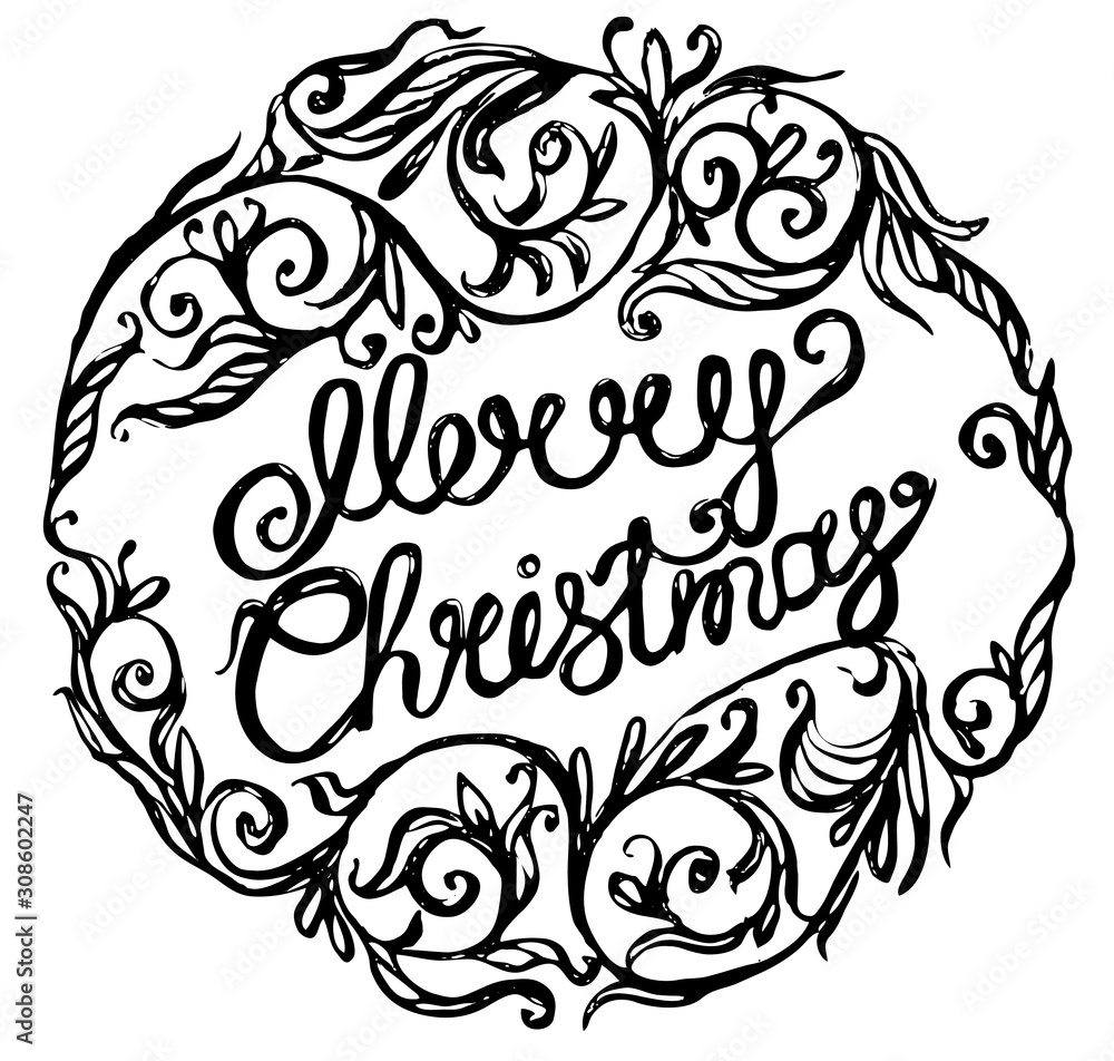 Merry Christmas lettering template. Greeting card invitation with decorations elements. Merry christmas hand lettering isolated on white background. Illustration. Merry Christmas lettering template. Greeting card invitation with decorations elements. Merry christmas hand lettering isolated on white background. Illustration.