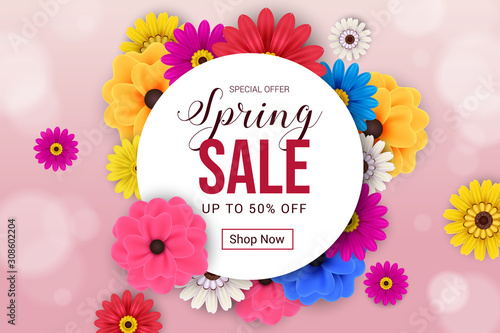 spring sale banner background with pattern frame flower design vector illustration