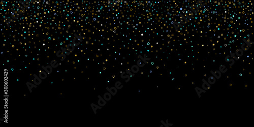 Gold, Blue stars, sprocket, shiny confetti. 