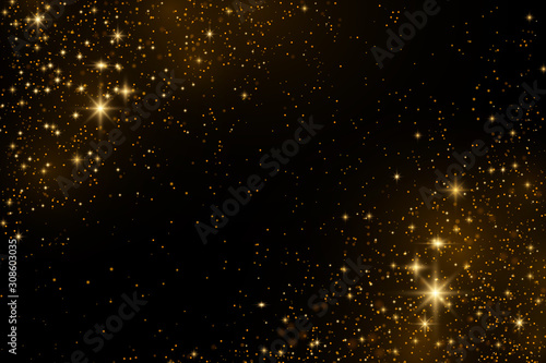 Glitter particles effect. Gold glittering Space star dust trail sparkling particles on transparent background. Vector illustration