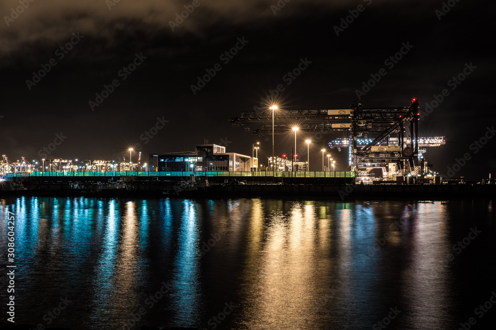 Shipping terminal at night