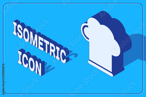 Isometric Chef hat icon isolated on blue background. Cooking symbol. Cooks hat. Vector Illustration