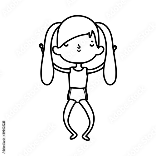 cute little girl happy cartoon character thick line