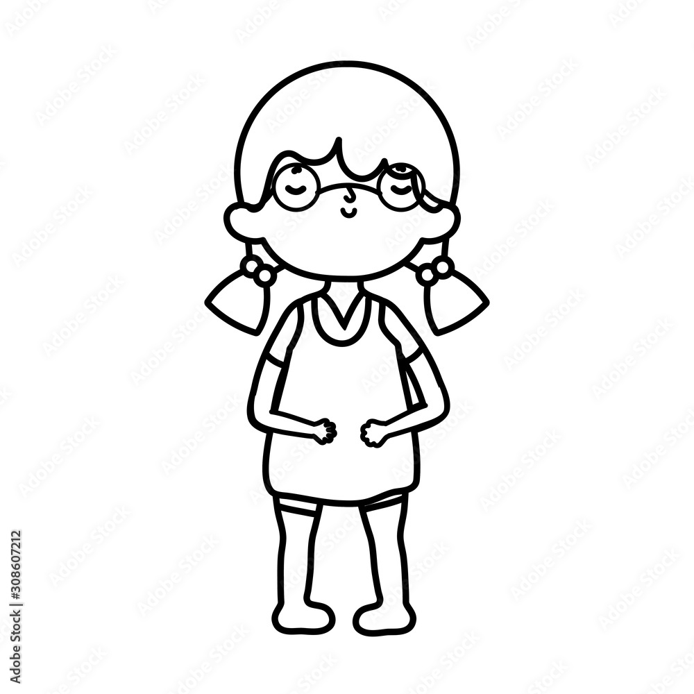 cute little girl happy cartoon character thick line cute little girl happy cartoon character thick line