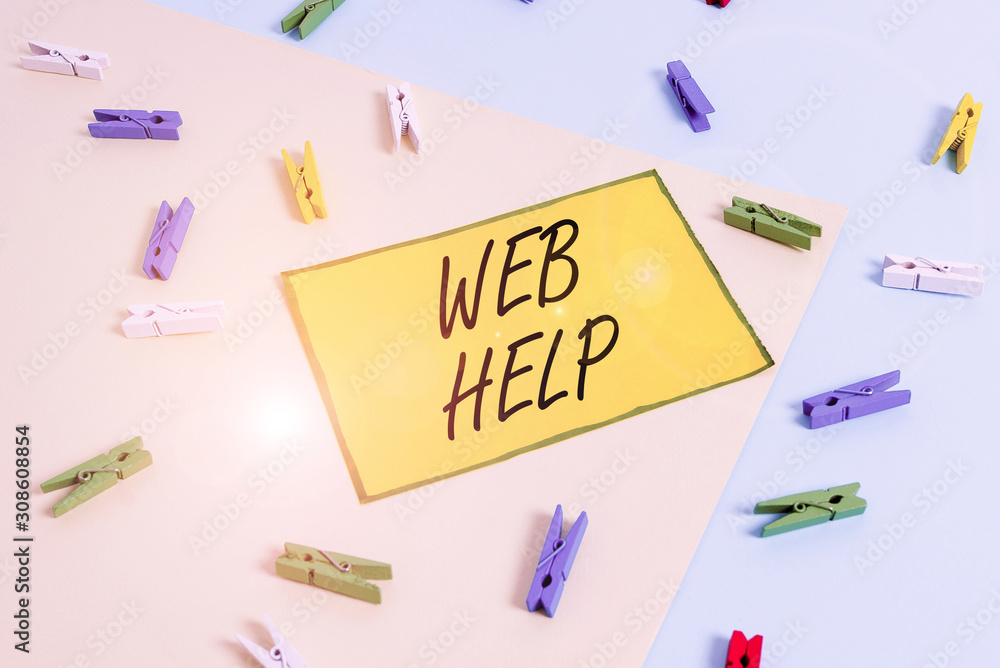 Word writing text Web Help. Business photo showcasing procedural or reference information delivered through computer Colored clothespin paper empty reminder yellow blue floor background office Word writing text Web Help. Business photo showcasing procedural or reference information delivered through computer Colored clothespin paper empty reminder yellow blue floor background office