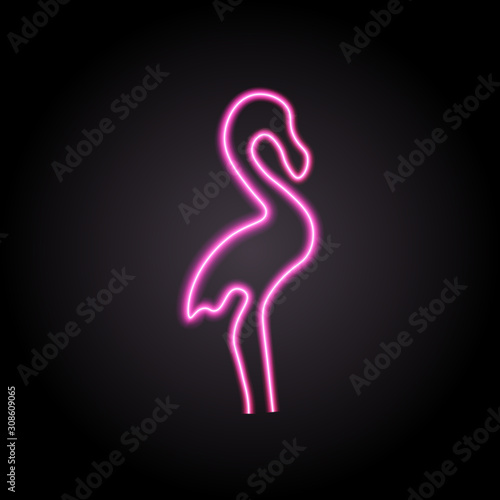 Neon pink flamingo sign, vector illustration.