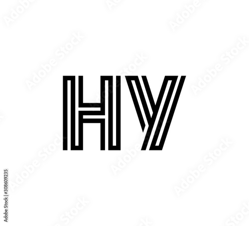Initial two letter black line shape logo vector HY