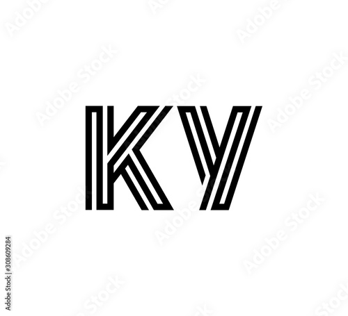 Initial two letter black line shape logo vector KY