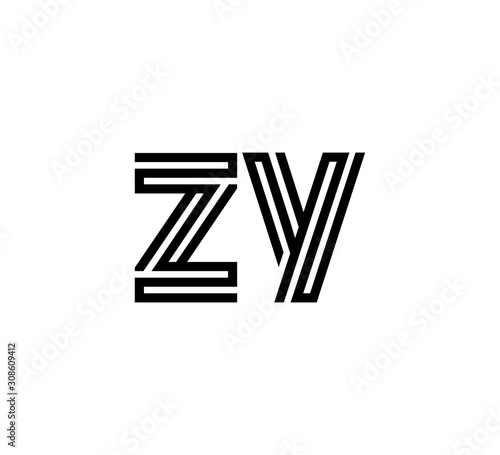 Initial two letter black line shape logo vector ZY