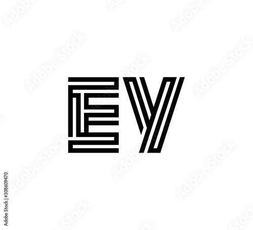 Initial two letter black line shape logo vector EY