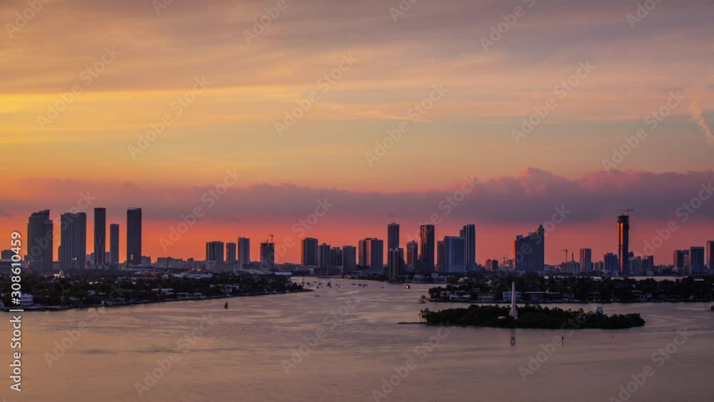 Time Lapse - Beautiful Sunset Cloudscape of Downtown Miami Skyline - 4K Time Lapse - Beautiful Sunset Cloudscape of Downtown Miami Skyline - 4K