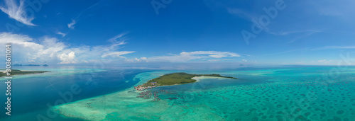 Aerial view of Nusa Dua, Tanjung Perapat and  Menampilik island in Semporna, Sabah, Malaysia. © muslian