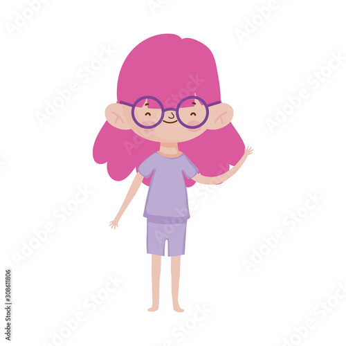 cute little girl happy with glasses cartoon character