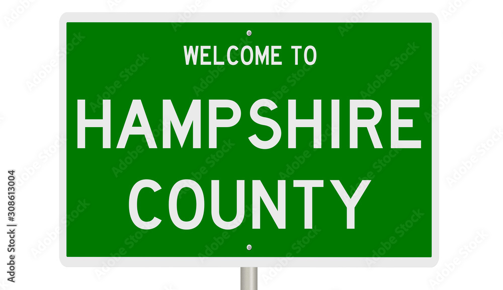 Rendering of a 3d green highway sign for Hampshire County